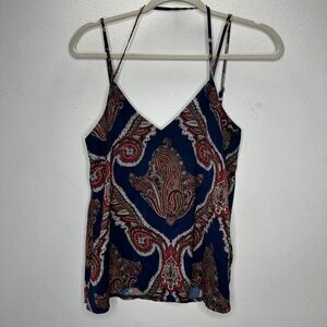 Missguided Blue Red and White Paisley Design VNeck Strappy V-Back Flowy Blouse 6